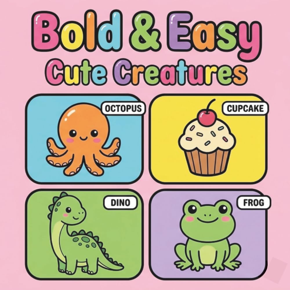 Bold & Easy: Cute Creatures: Coloring Book for Adults, Teens, and Kids - Simple, Big, and Fun Kawaii Designs for Stress Relief and Relaxation (8.5 x ... Square Edition) (Bold & Easy Coloring Series)