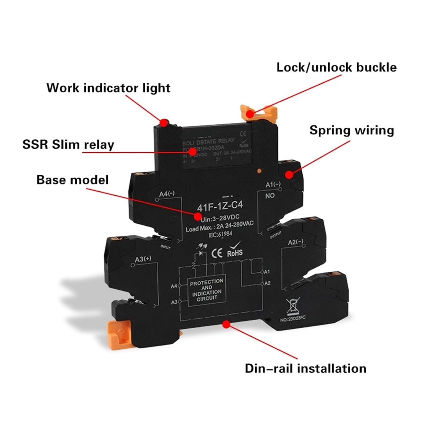 DC Control AC Slim Interface Solid State Relay Module Din SSR Slim Relay DC Control DC 41F-1Z-C2/C4 SSR Relay Din Rail 1Pcs(6A SSR DC-DC C4)