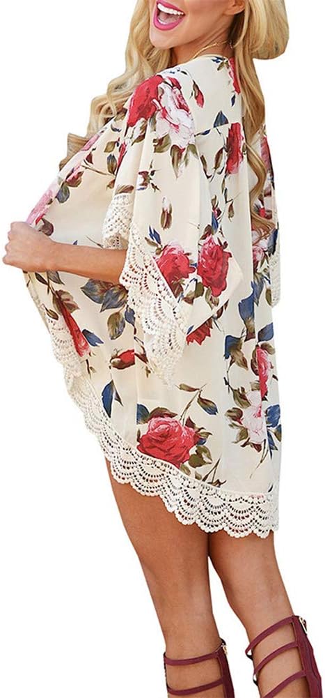 Camisunny Women Chiffon Printed Cardigan Kimono Robe Tops Beach Bikini Cover up Blouse - Image 4