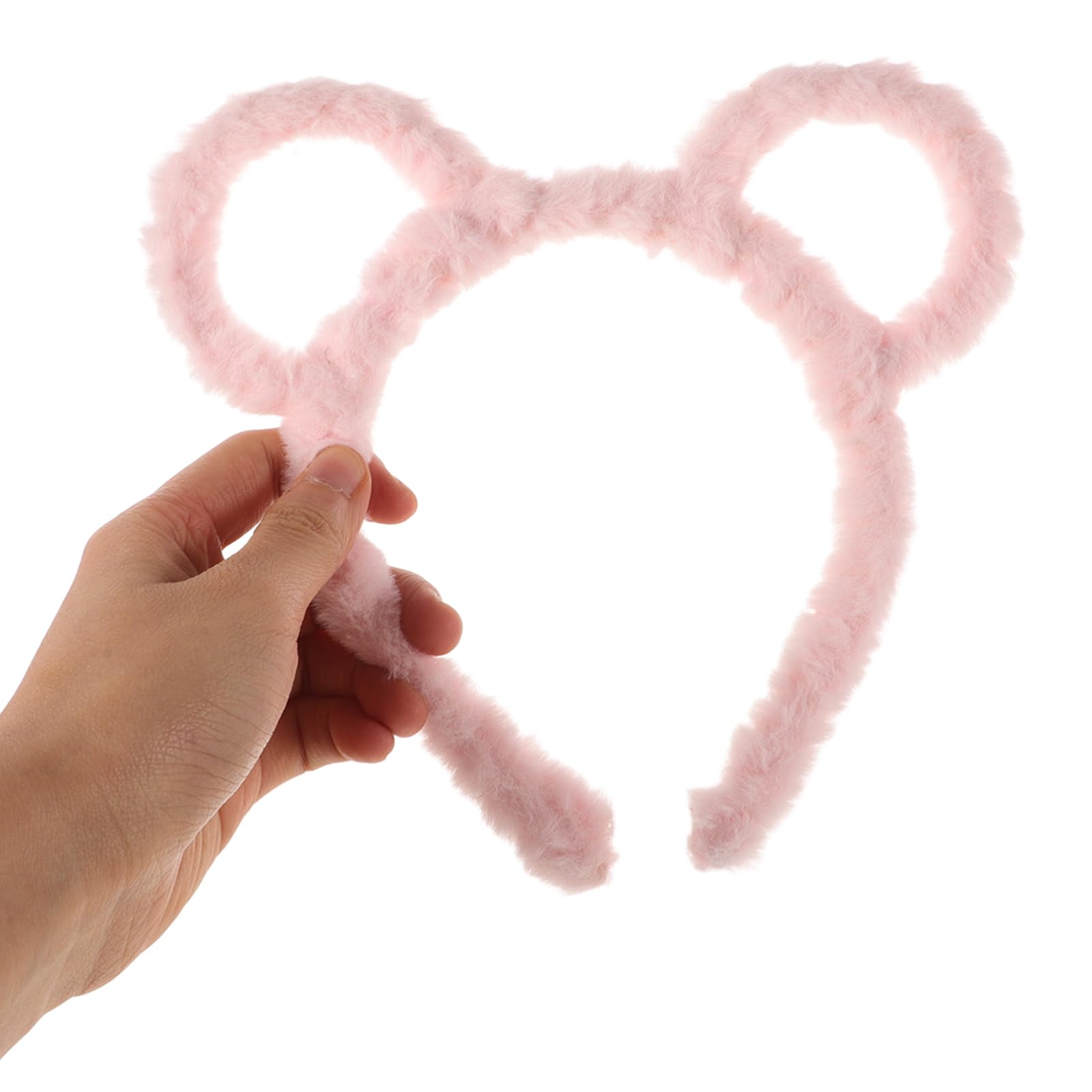 AOKWAWALIY Bear Ears Headband Animal Ears Headband Fluffy Bear Hairband Head Wear for Makeup Washing Face Party Cosplay Dress up Costume Pink - Image 3