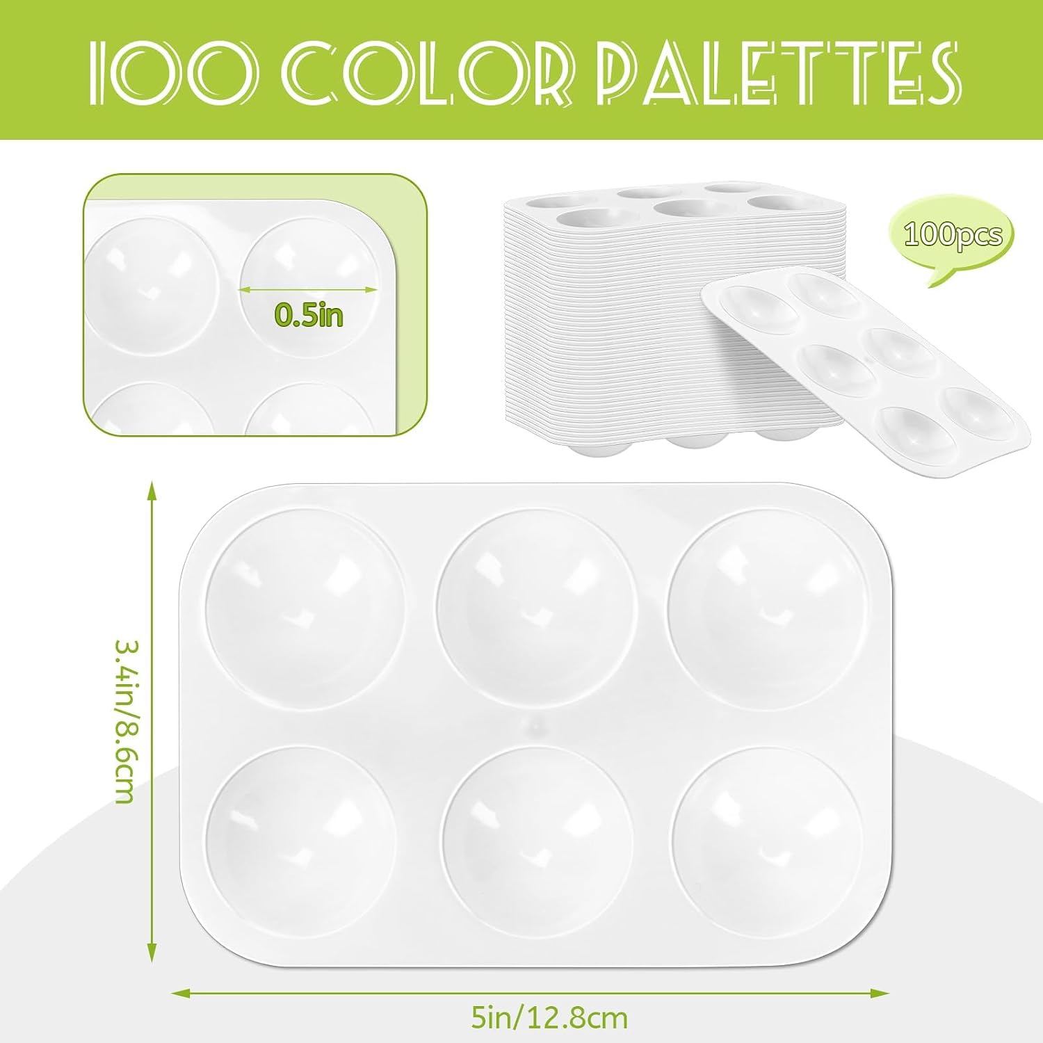 100 PCS White Plastic Watercolor Palette, 6 Well Rectangular Paint Palettes, Paint Tray Palettes, Paint Trays for Kids, for Painting, DIY Craft, Art Painting Class