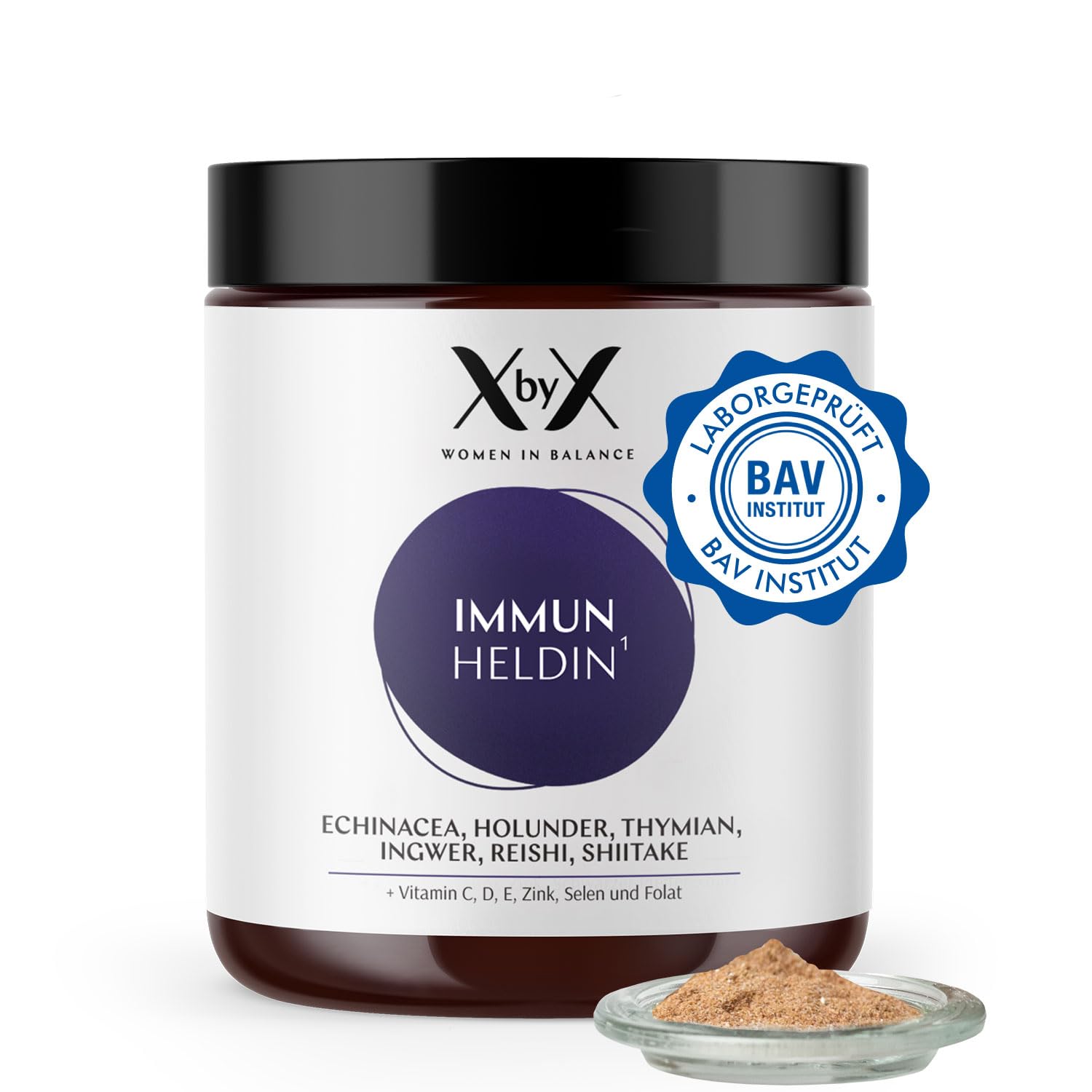 XbyX Immun Heldin 70 g | Multivitamin Immun-Komplex | Vitamin C D E | Zink & Selen | Reishi Shiitake Pilze | Immunsystem stärken | Echinacea Ingwer & Thymian Extrakt | Holunderbeeren Geschmack | Vegan