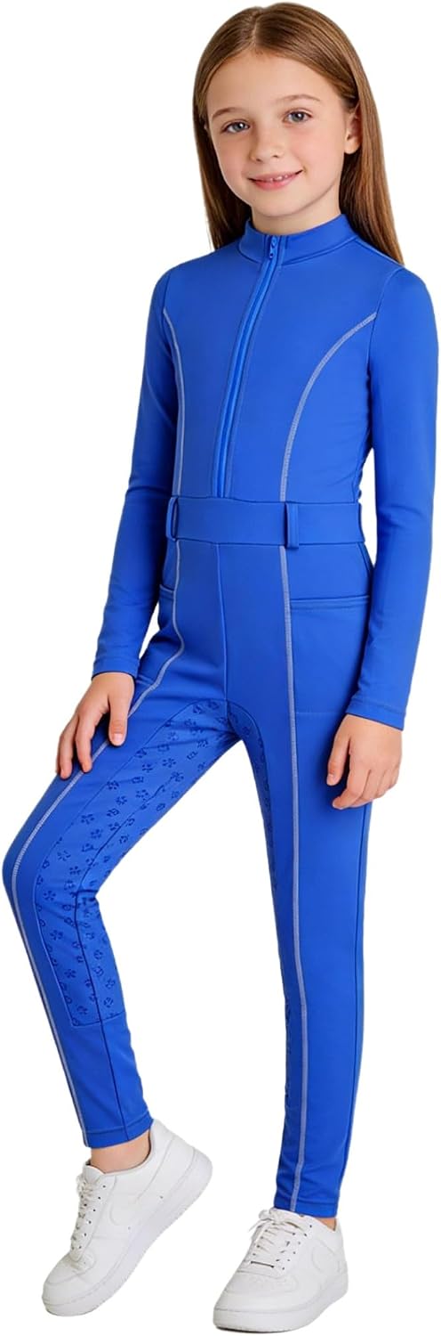 Kids Girls Riding Breeches Full Seat Silicone Bottom Jumpsuits One Piece Equestrian Clothing
