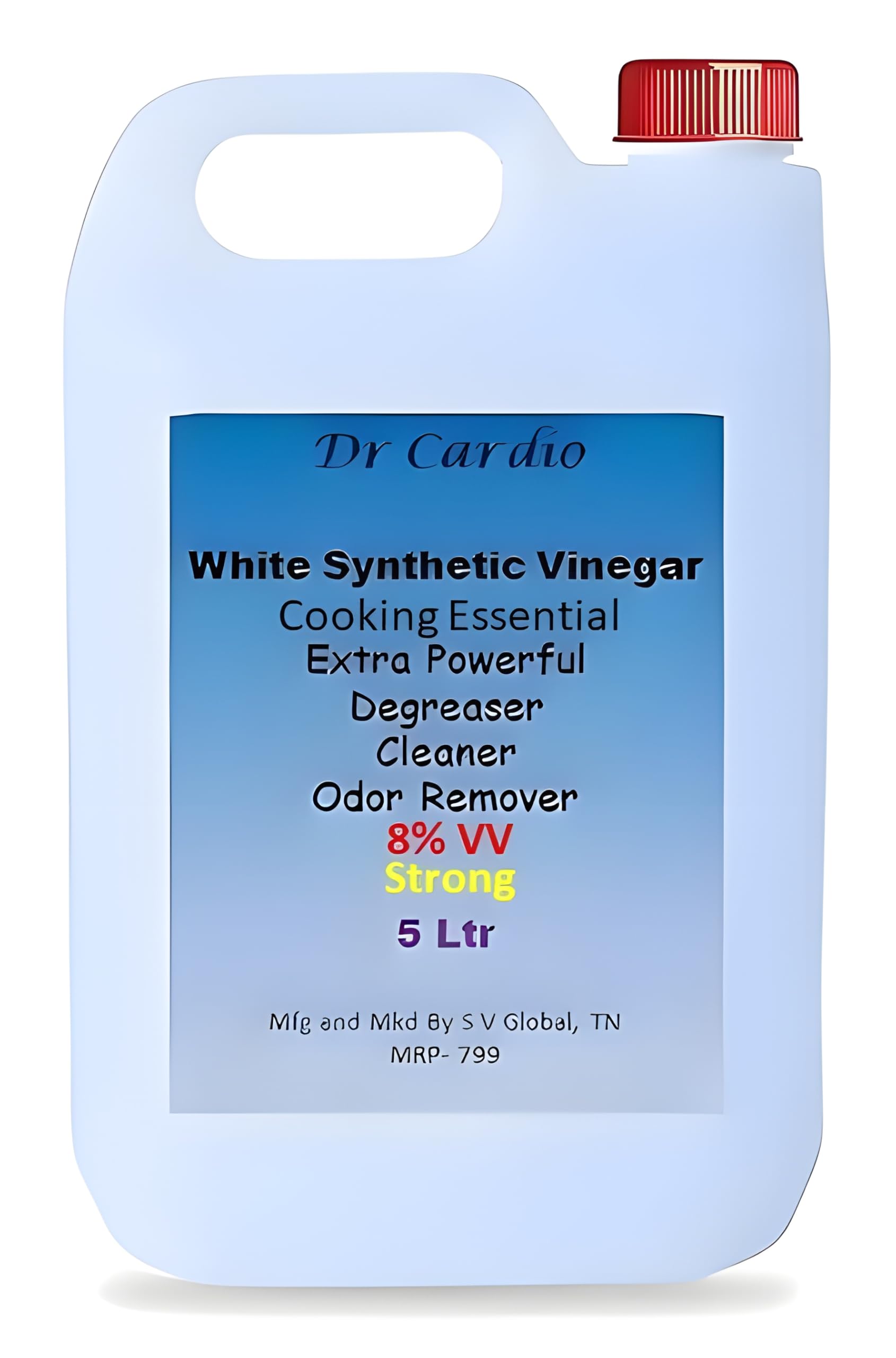 Dr Cardio Synthetic White Vinegar 5 ltr for Cooking, Cleaning 8% v.v Multi purpose cleaner | limescale, stains and Odor remover