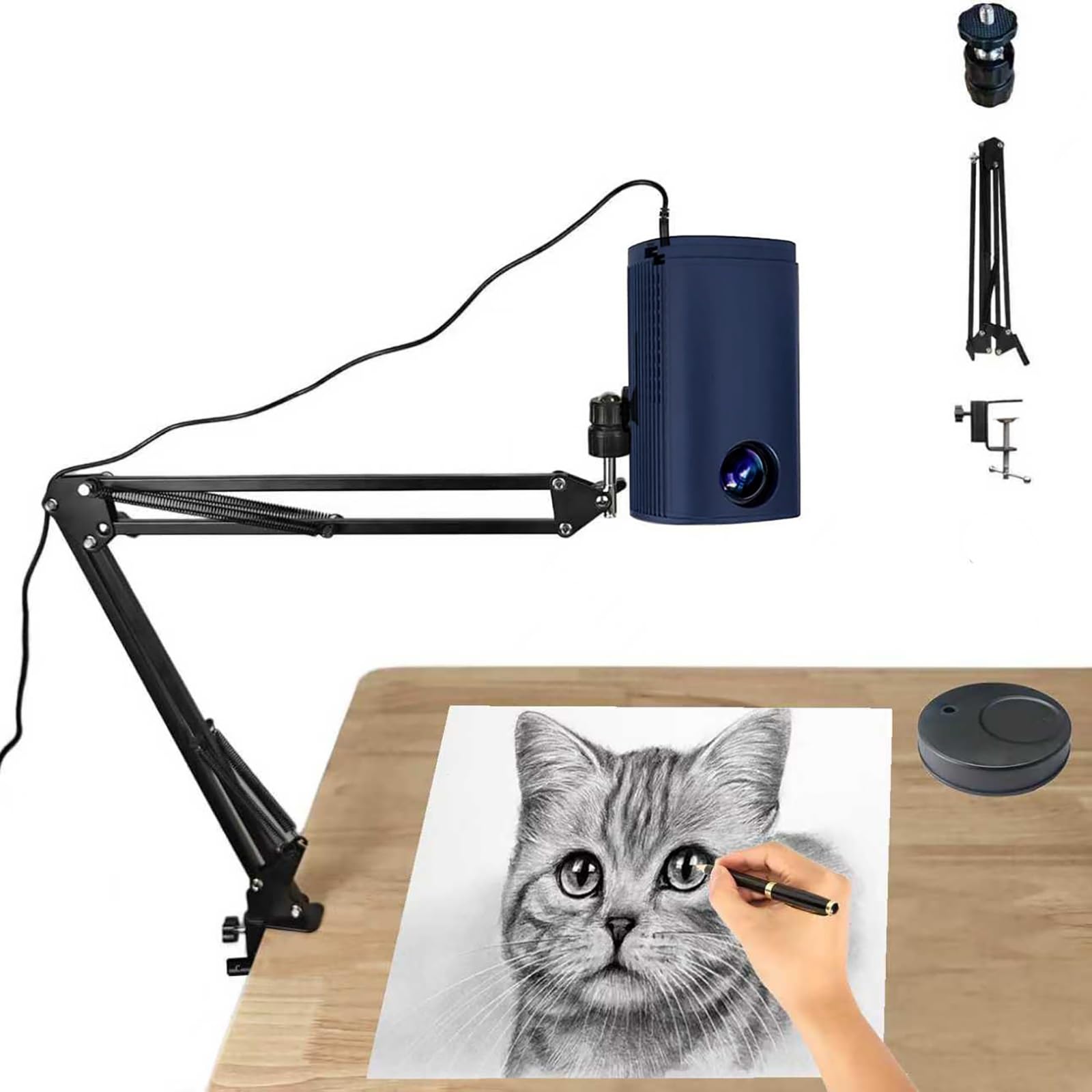 Zeichenprojektor zum Abpausen, tragbarer, intelligenter Kunstprojektor, Zeichen- und Skizzierwerkzeuglampe mit Ständer, für Schreibtisch, Leinwand/Wand, Malerei, USB/Smartphone,(Blue,1.95m)