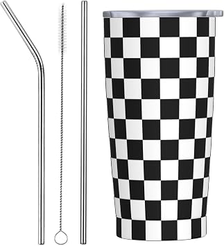 Checkered Tumbler 20 OZ with Lid and Straw, Insulated Tumbler Cup Mug, Checkered Gifts for Men Women