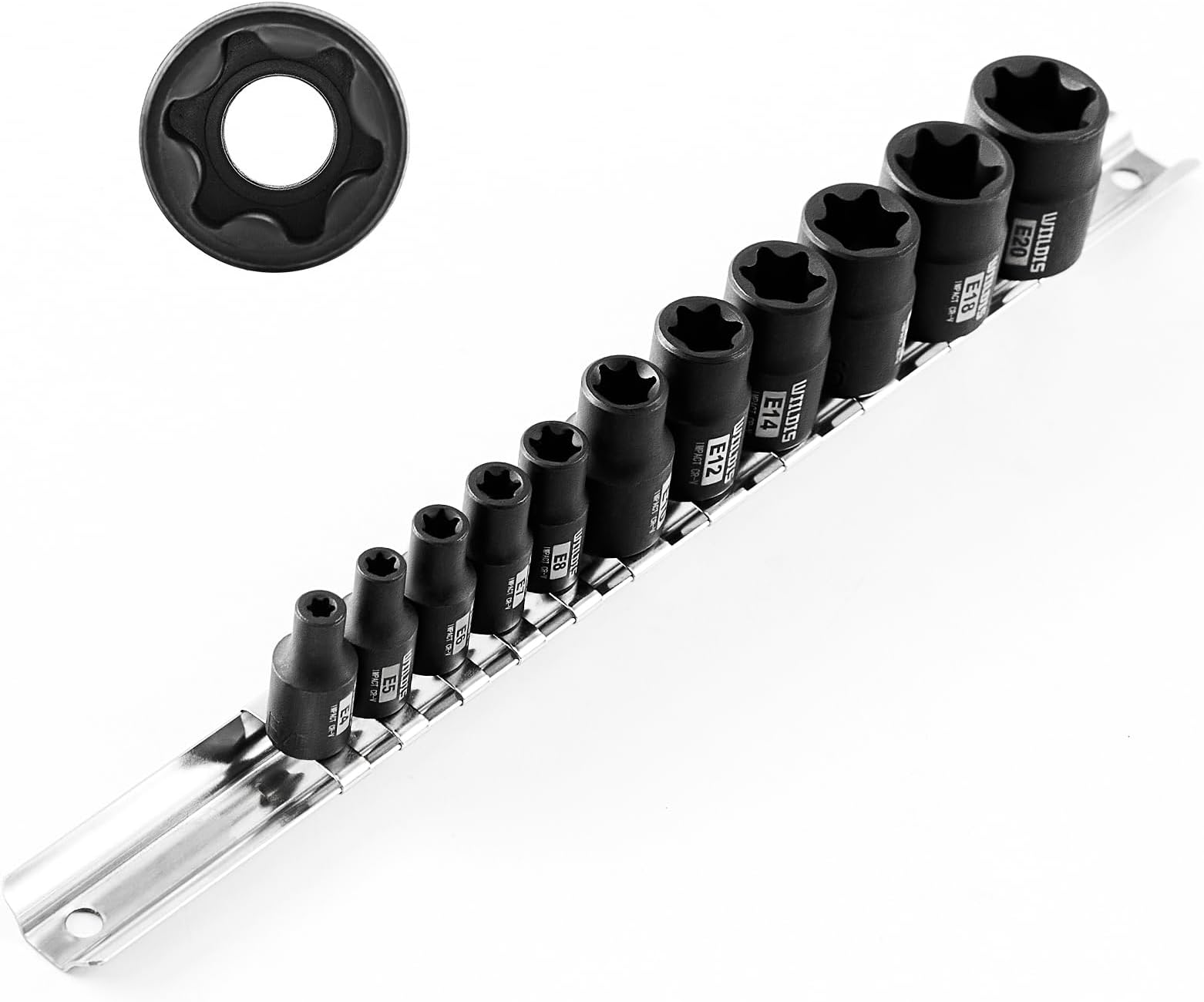 11-Piece E-Torx Socket Set, 1/4" & 3/8" Drive, E4-E20 Torque Socket Set