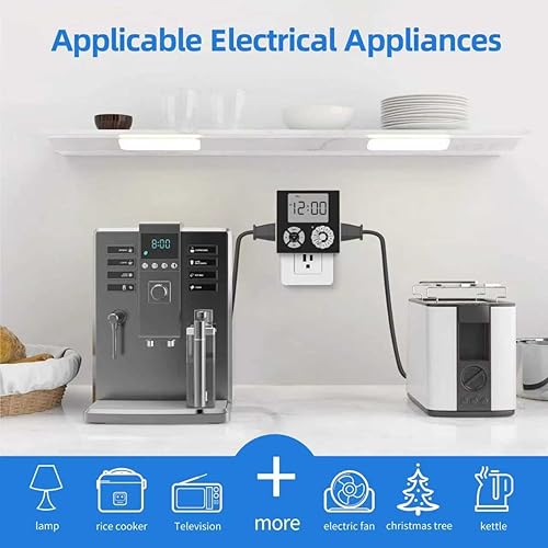 Miniatura 7 de TiFFCOFiO Temporizador de Enchufe Mecánico para Interiores, Temporizadores de 3 Clavijas para Tomas Eléctricas, Temporizador de Luz Enchufable