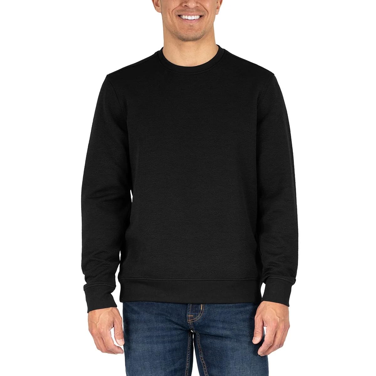 Men’s Textured Crewneck Sweater, Midweight 4-Way Stretch Pullover
