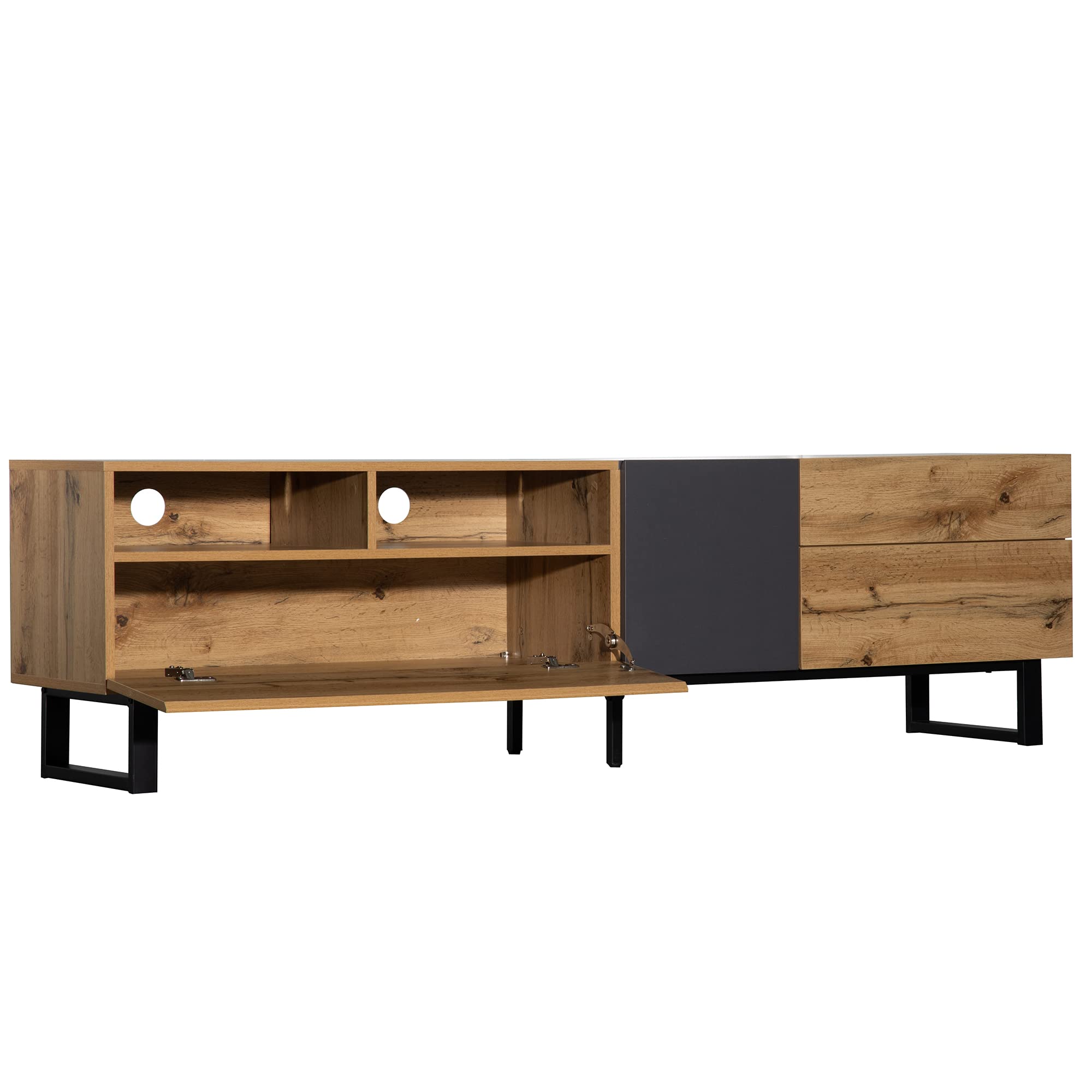 BTM Moderner Colorblocking-TV-Schrank mit Holzmaserung 180cm