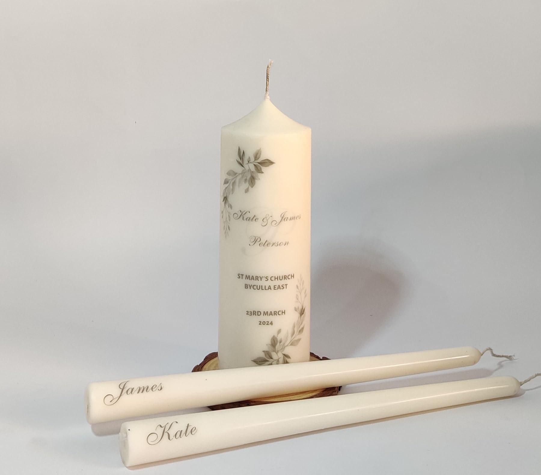 Kairos Home Soy Wax Unity Candle for Wedding Cermony | Bride and Groom Candles | Customized Message Candle for All Types of Cermonies, 1 Pillar Candle and 2 Taper Candles (Standard)