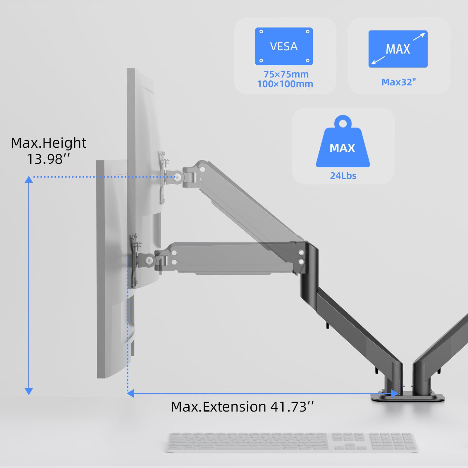 Pholiten Supporti per 2 monitor, Supporto per doppio monitor da scrivania, Braccio per doppio monitor con molla a gas, per schermi da 17-27" MD81SP