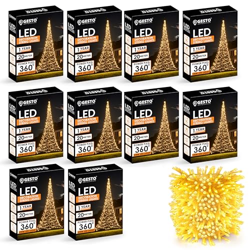 Image of Gesto Warm White Led Serial String Lights - Waterproof Copper Wire Yellow Fairy Lights for Home Decoration,Christmas, Deepawali & Diwali Decoration Lights for Balcony Outdoor (20 Meter | Pack of 10)