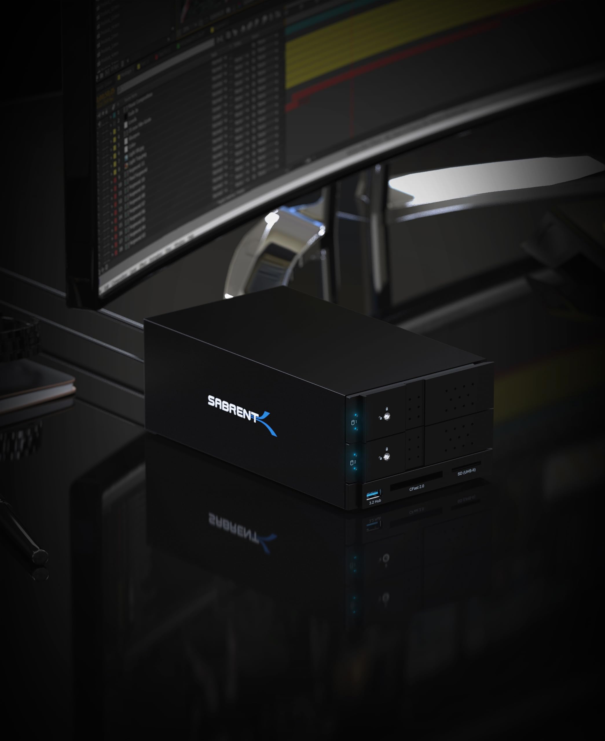 SABRENT Docking Station USB Tipo C a Doppio SATA e RAID da 3.5" con Lettori di Schede CFast/SD e Porta USB Tipo A (DS-2BCR)