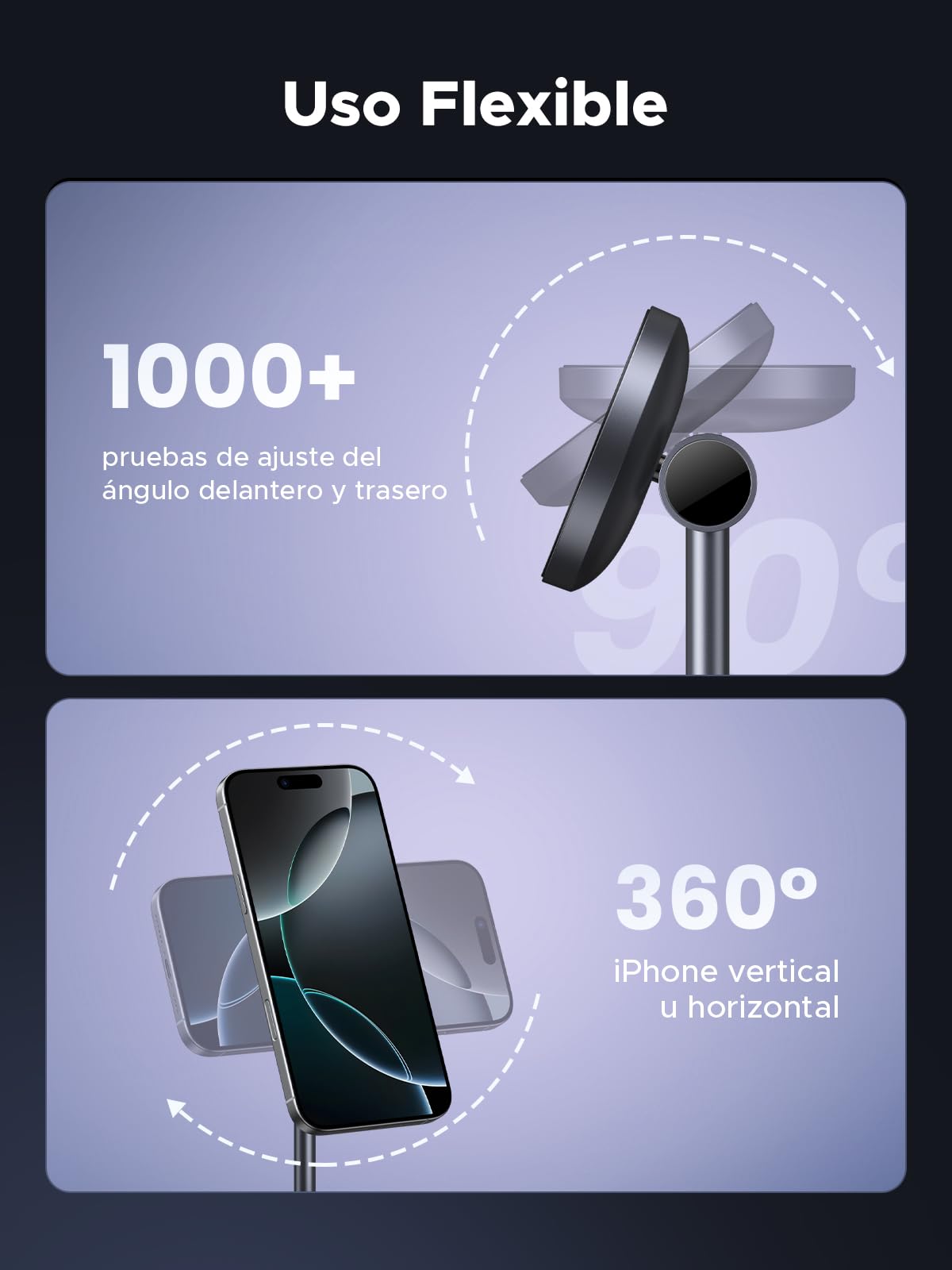 UGREEN MagFlow Qi2 15W Cargador Inalámbrico 2 en 1, Estación de Carga Magnética, Soporte Wireless Compatible con iPhone 16/15/14/13/12 Series, AirPods Pro 2/3 | Certificado Qi2, ángulo ajustable, luces LED, para iPhone serie 17-12, AirPods y más, adaptado