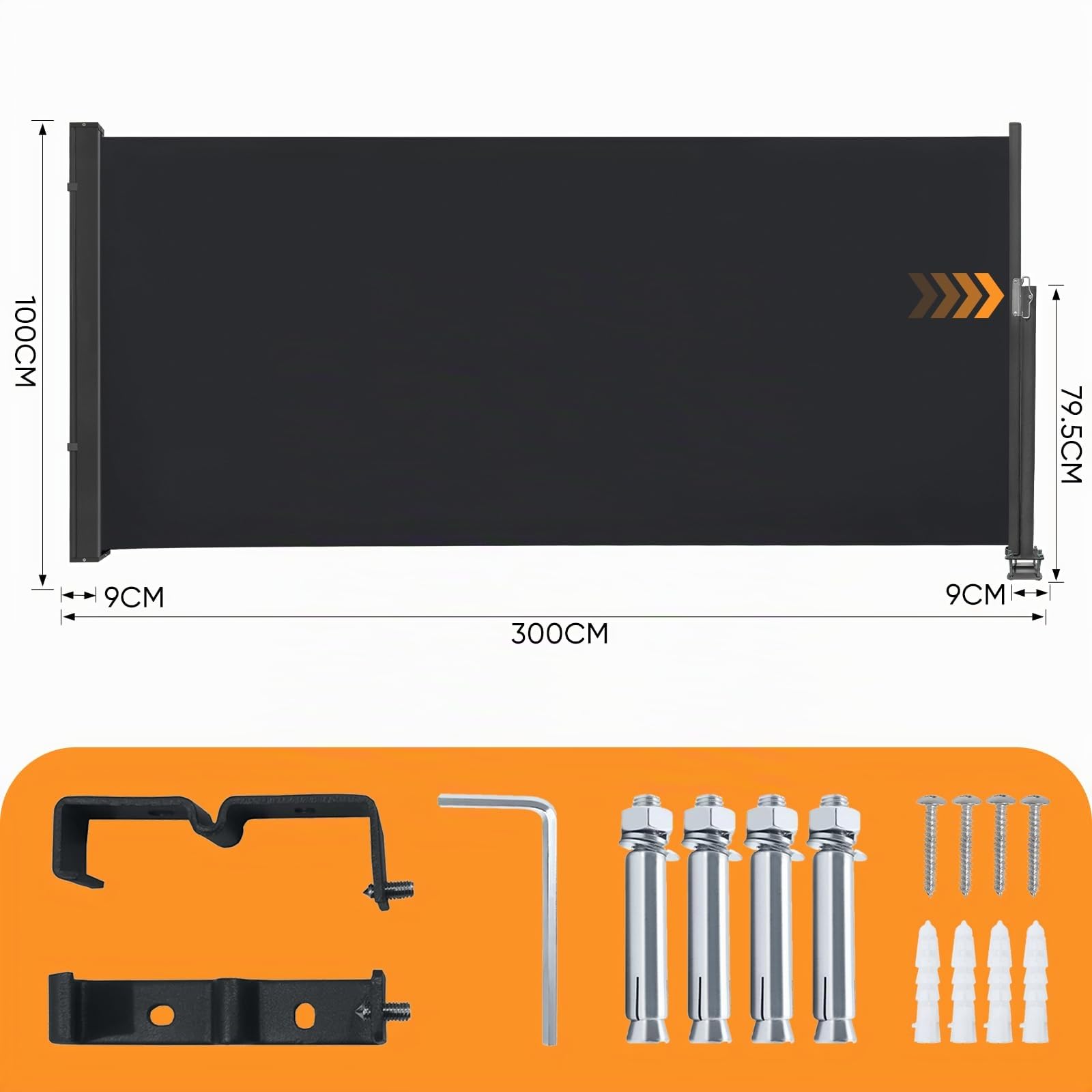 Brise Vue Retractable, Paravent Exterieur Retractable Store Exterieur Opaque, Protection de l'intimité et du Vent pour Balcon Terrasse Exterieur, Anthracite Store latéral, 100x300cm