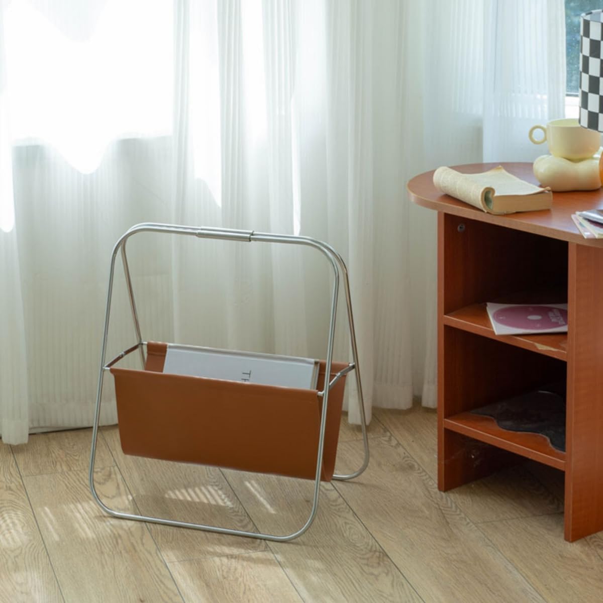 ガジンラック 雑誌ラック 小さな本棚 折りたたみ 折りたたみ本棚 新聞 雑誌 本収納 北欧 おしゃれ スチール製 PUレザー 防錆