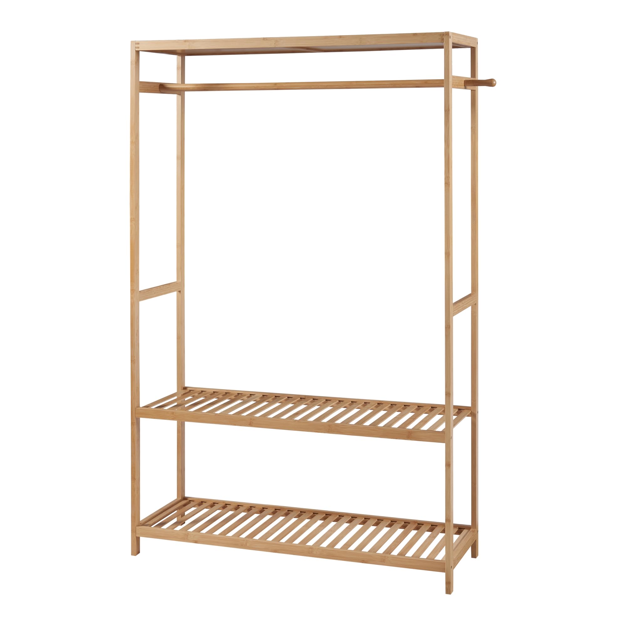 [en.casa] Stand Appendiabiti Armadio Aperto per Guardaroba Organizzatore per Cabina Armadio con Barra Porta Abiti e Ripiani a Grigia 165 x 100 x 35 cm Bambù Naturale