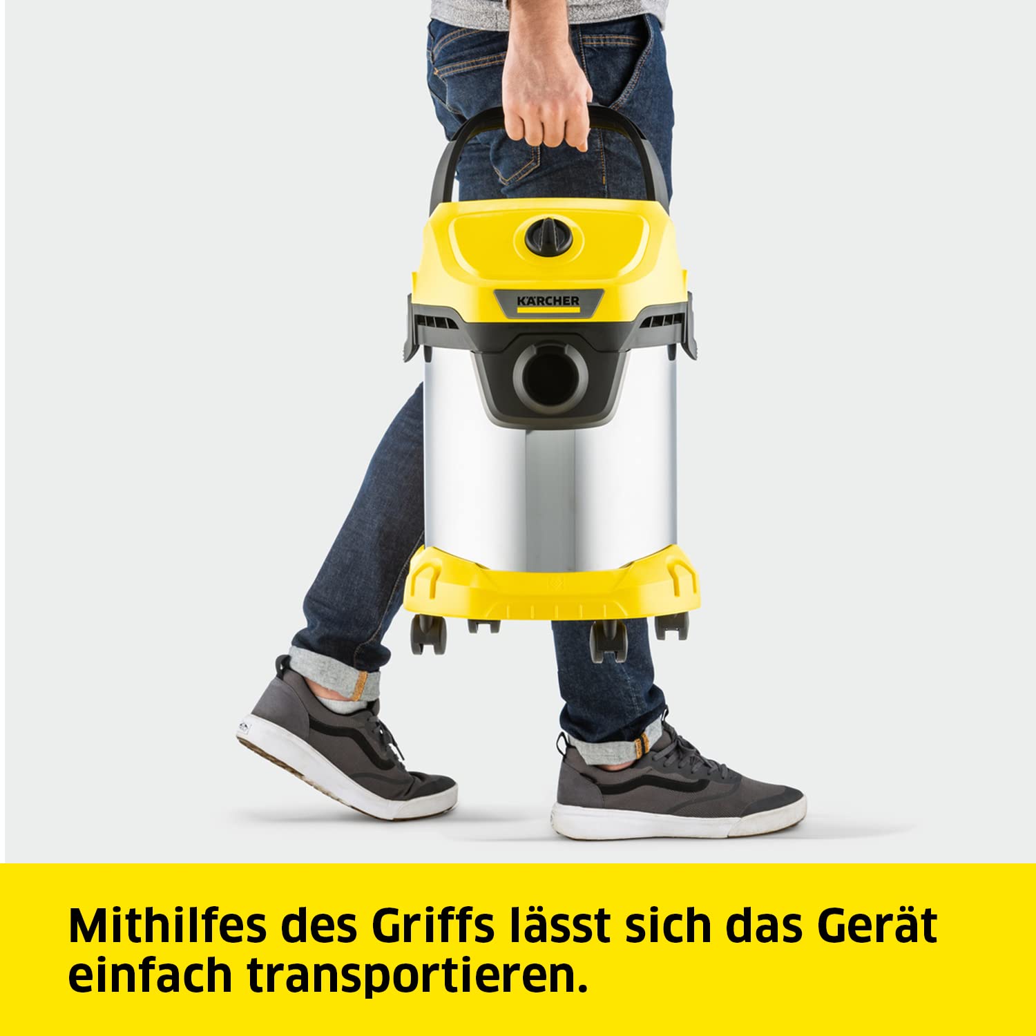 KÄRCHER Nass-/Trockensauger WD 3 S V-17/4/20, 1000 W, 2 m, Patronenfilter, Vliesfilterbeutel, Blasfunktion, Boden- und Fugendüse, Schwarz, Gelb