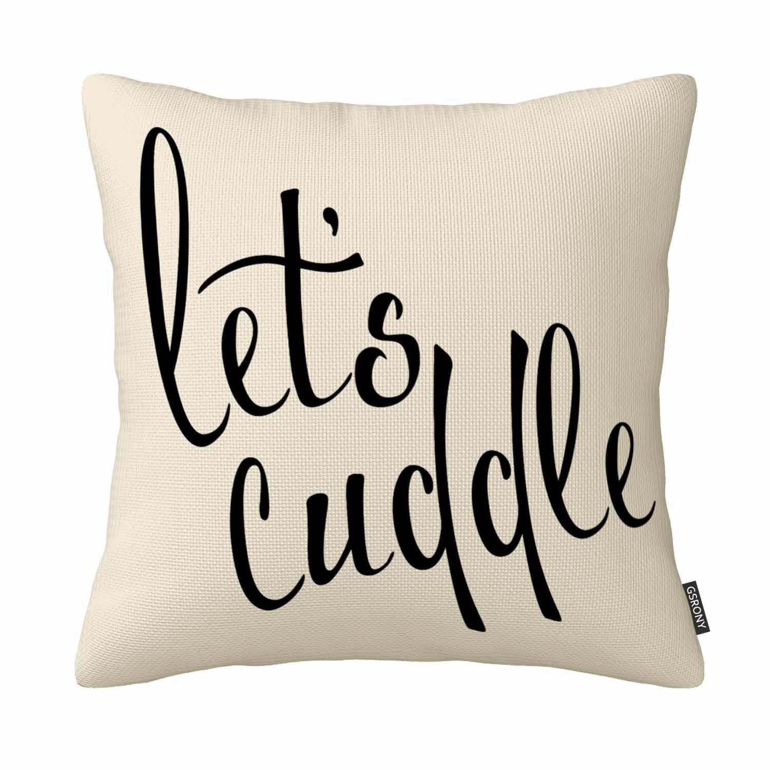 Gsrony Yellow Decorative Square Pillow Case Lets Cuddle Love Quote Pillow Cover Cotton Linen 18X18 Inches