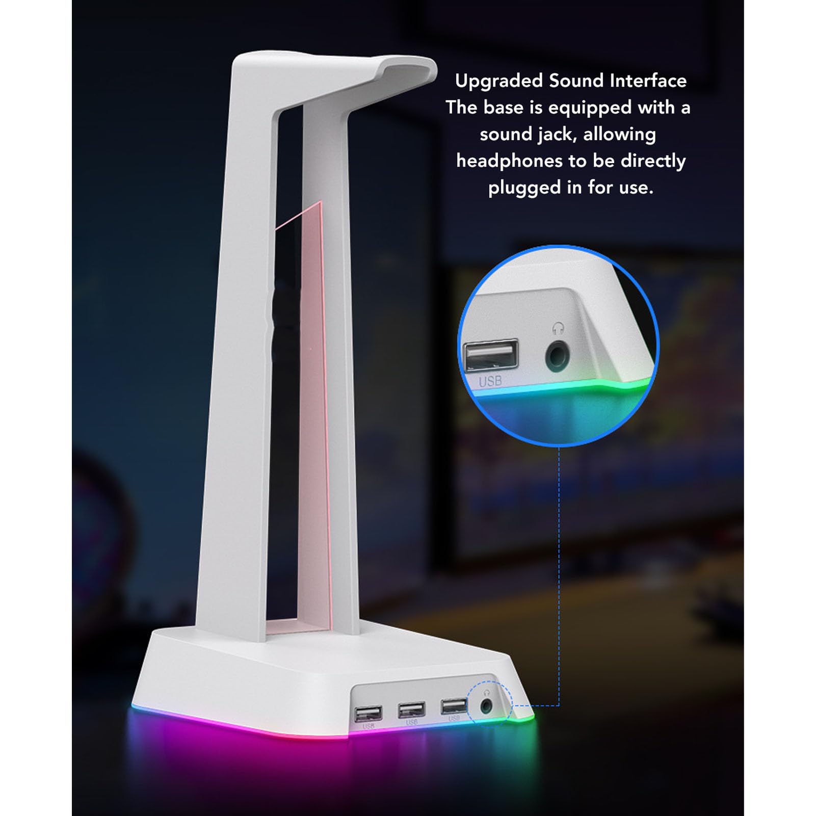 Supporto per Cuffie da Gaming USB con Luce RGB, per Videogiocatori (WHITE)