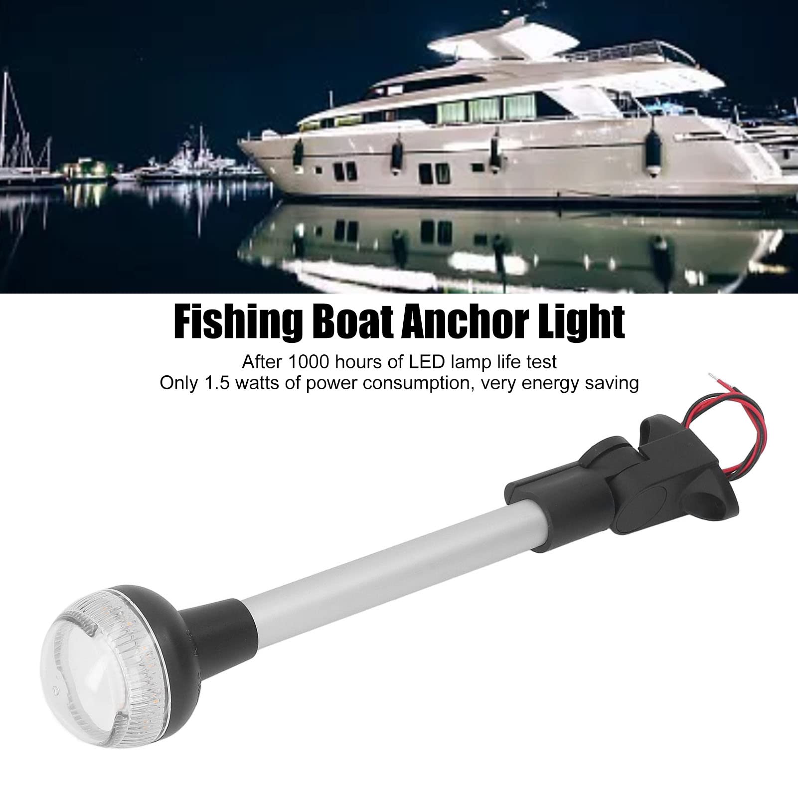 Omabeta Luz de Anclaje Luz de Navegación LED para Barcos de Pesca de 12 Pulgadas con Base Ajustable y Revestimiento Anticorrosión para Uso Marino