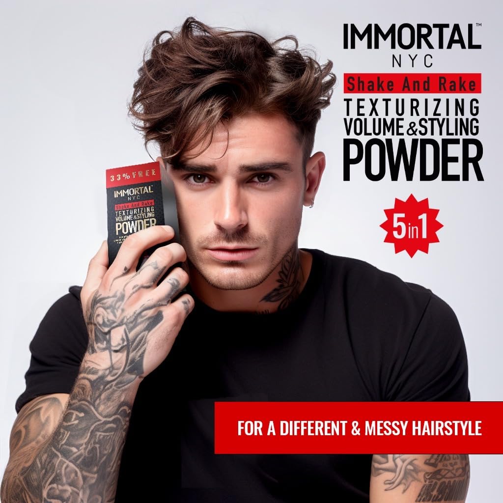 Immortal NYC 5-in-1 Shake and Rake Volume & Styling Powder - Flex Strong Hold - Mattifying All Natural, Unscented Hair Powder for Men - No Residue, All Hair Types - Image 2