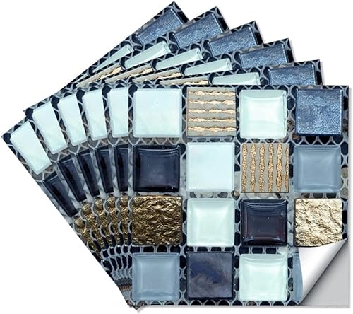 Miniatura 9 de Alwayspon 25 piezas de azulejos de mosaico autoadhesivos para decoración del hogar, azulejos adhesivos para despegar y pegar, adhesivo para azulejos