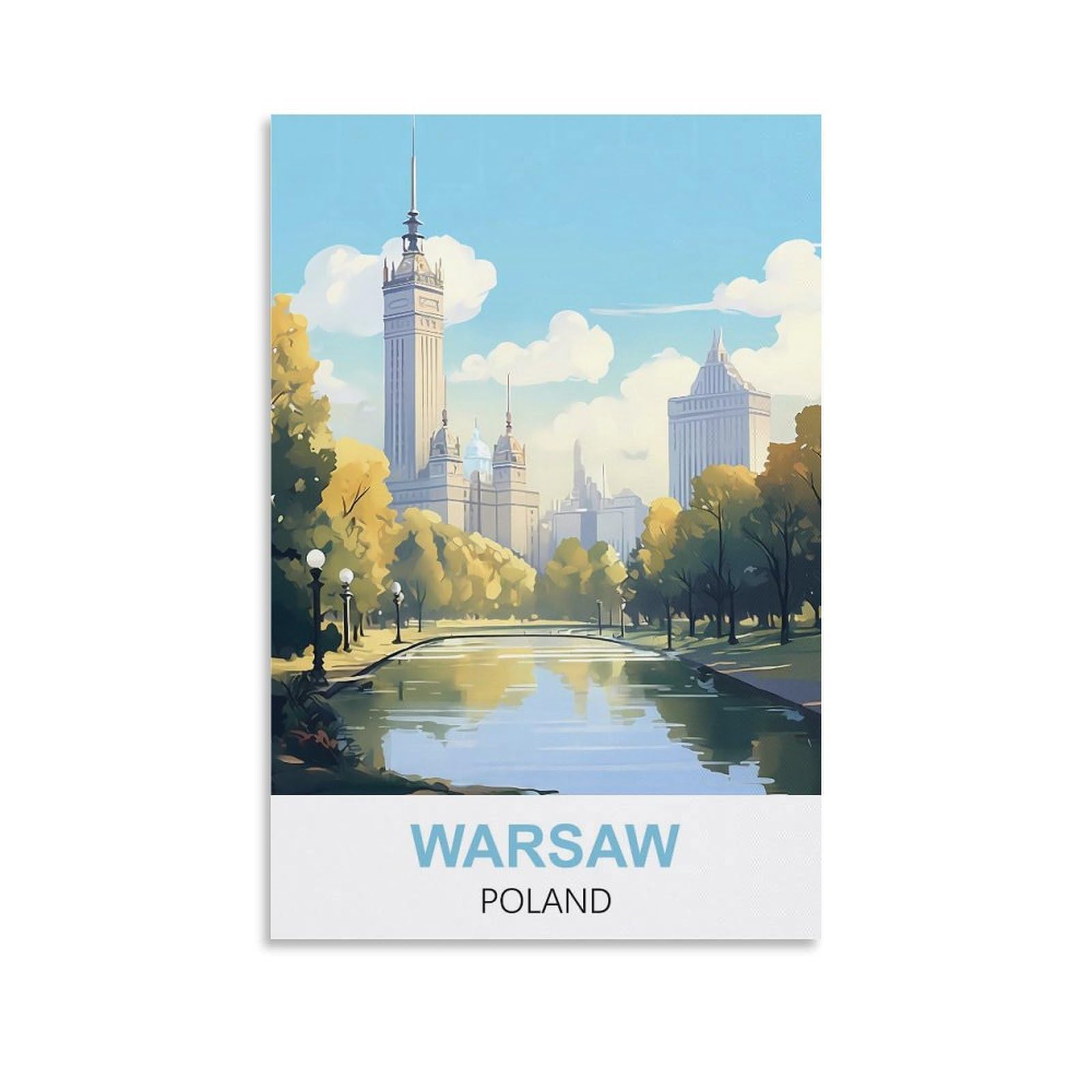 Ctzikww Unframe-Style Warsaw Poland Vintage Travel Poster 08X12inch(20X30cm) Canvas Art Prints Picture Wall Art Painting