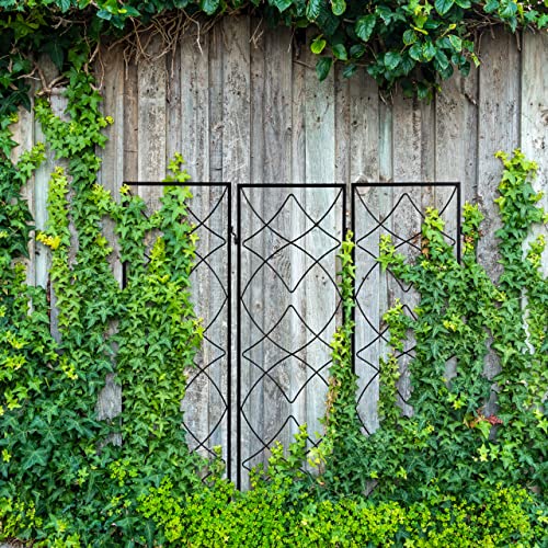 Relaxdays Rankgitter Metall, 3er Set, zum Stecken, Rankhilfe für Kletterpflanzen, 122 x 31 cm, Spalier Garten, schwarz