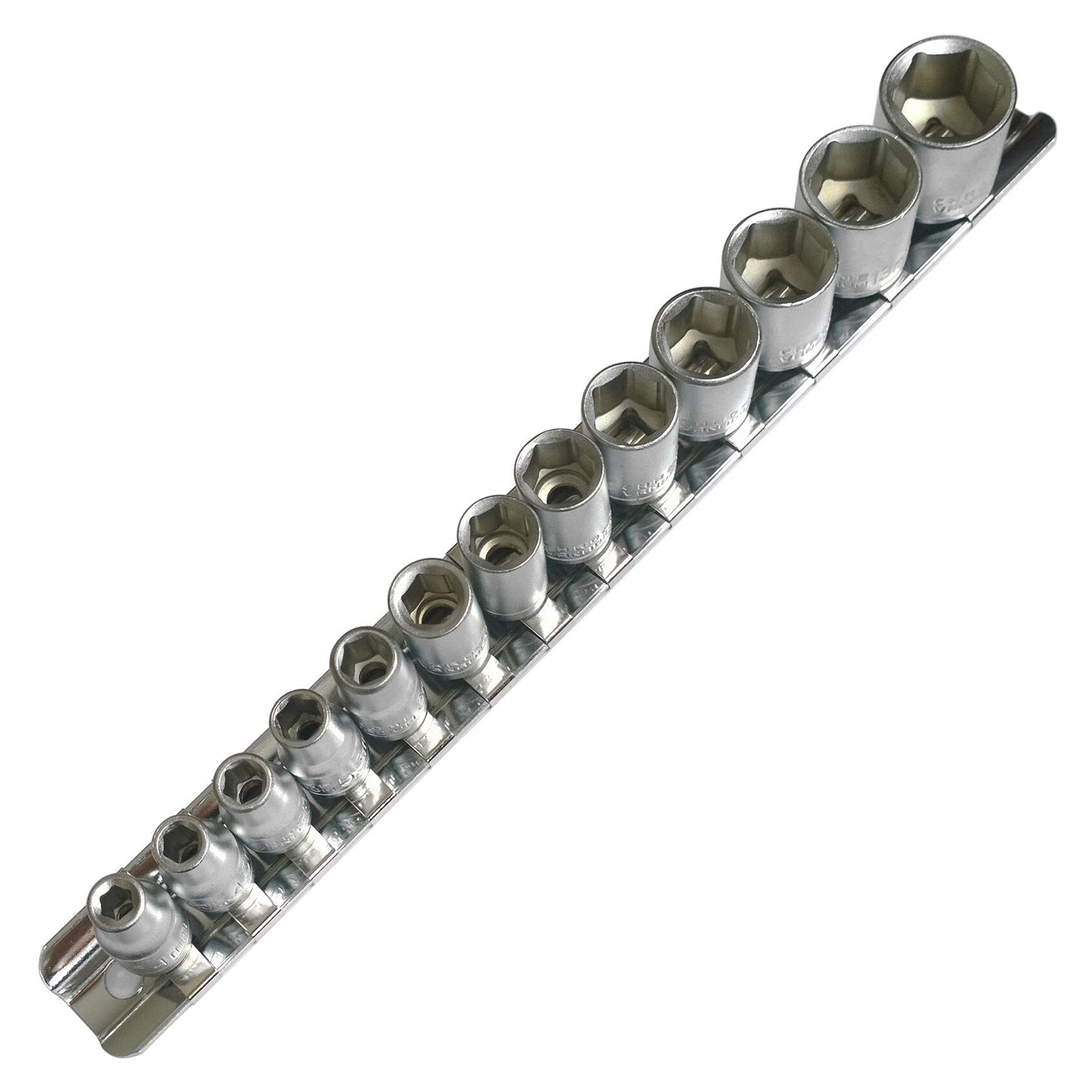 Toolzone 13Pc 1/4 Shallow Crv Sockets Chrome Vanadium On Rail Ss093 By