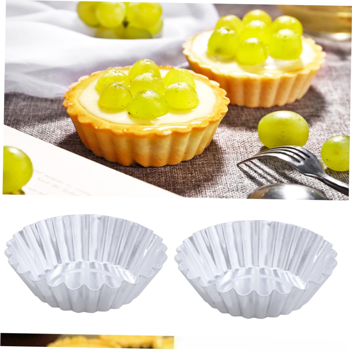 Ciieeo 2sets 50 Egg Tart Molds Aluminum Cupcake Muffin Baking Cups Reusable Nonstick Ripple Tartlets Pans 50pcs*2
