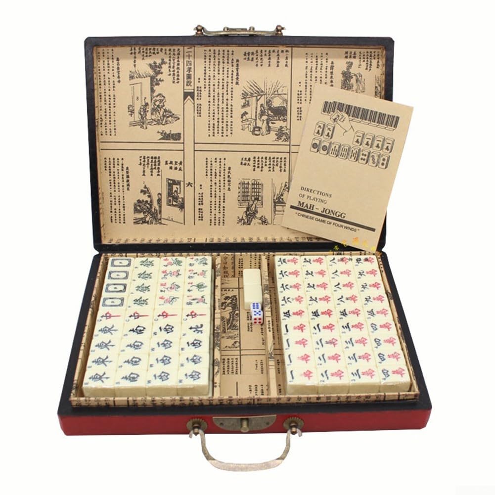 Jeu pour mahjong Portatif 144 Tuiles Mélanine Boîte Jeu pour