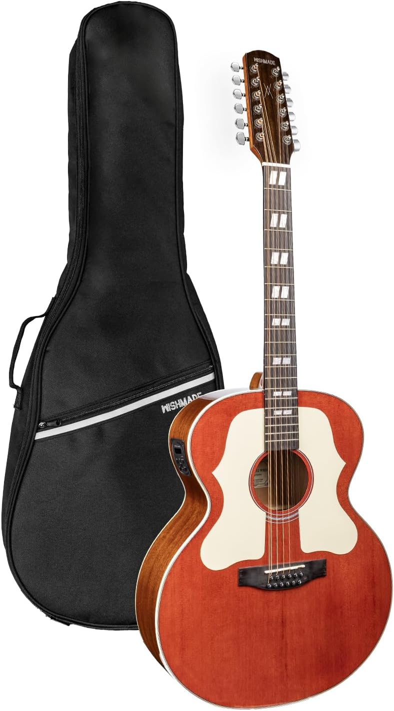 WishMade 12 String Guitar Acoustic Electric Guitars with Spruce Top, Mahogany Back & Sides, Round Shoulder and Dual Pickguards for Live Performance (WRD)