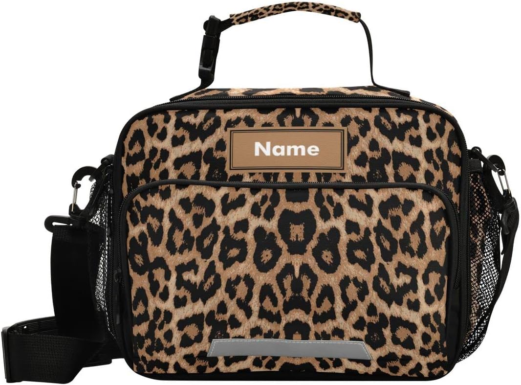 Custom Name Lunch box Insulated Soft Lunch Bag Cheeteh Leopard Print Lunch Container for Office Work School Picnic Beach