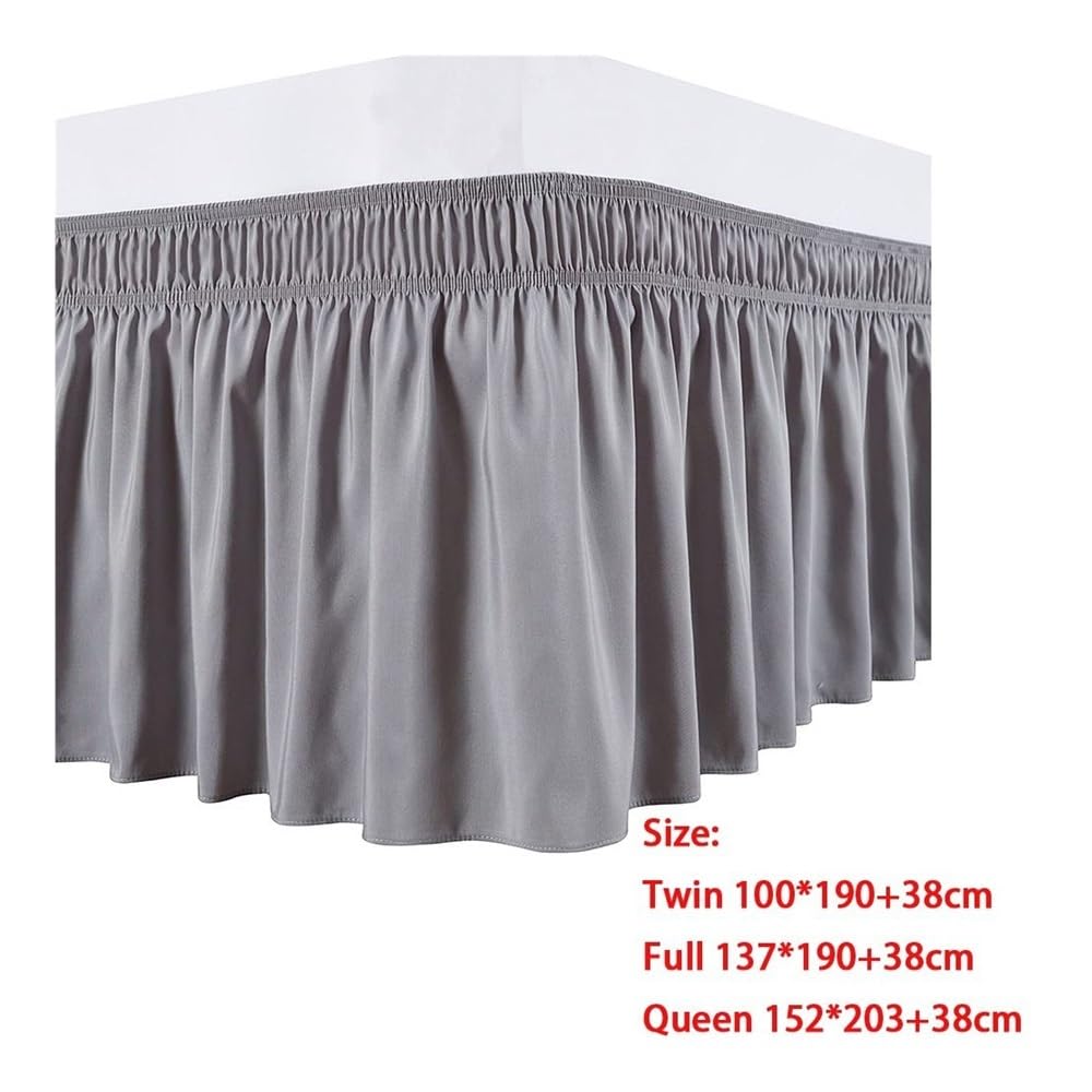 Elastischer Bettrock mit Rüschen, weich, bequem, lichtbeständig, einfarbig, für Doppelbett, Queen-Size, King-Size-Bett (grau, 137 x 190 x 38 cm)