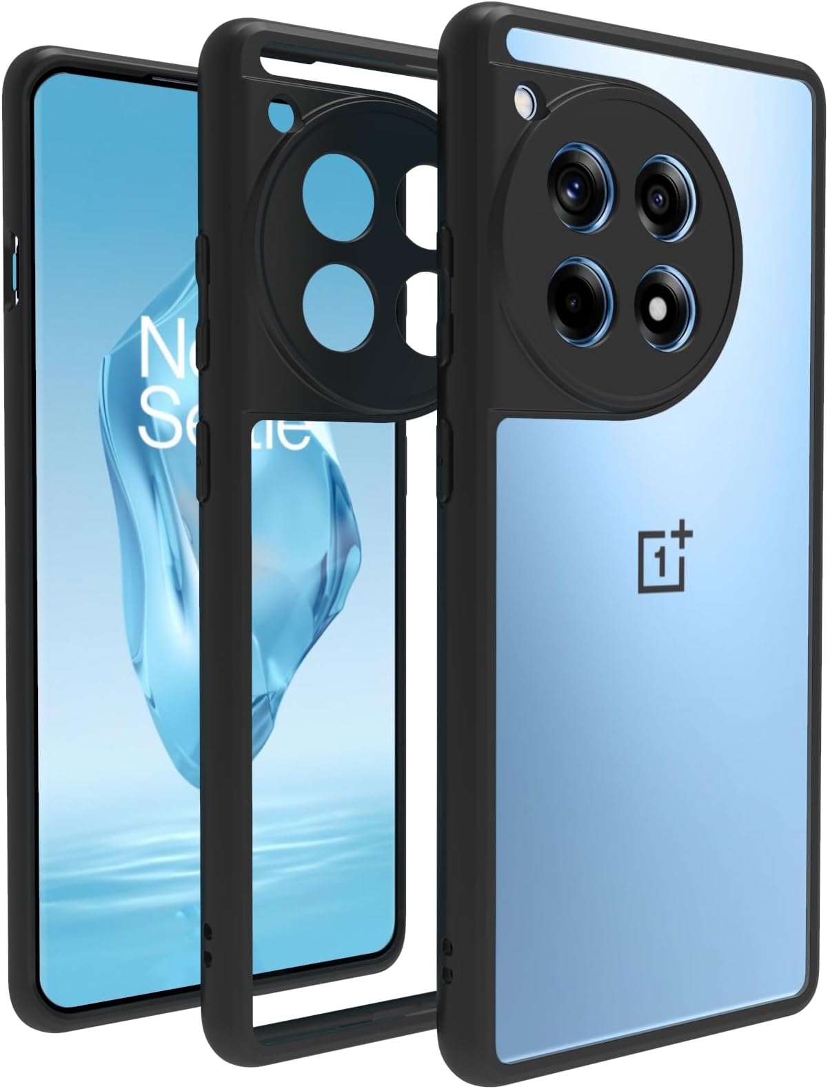 RIGGEAR Shockproof Sleek Hybrid Armor Back Cover Case Compatible with OnePlus 12R (Clear PC + Black TPU Bumper)