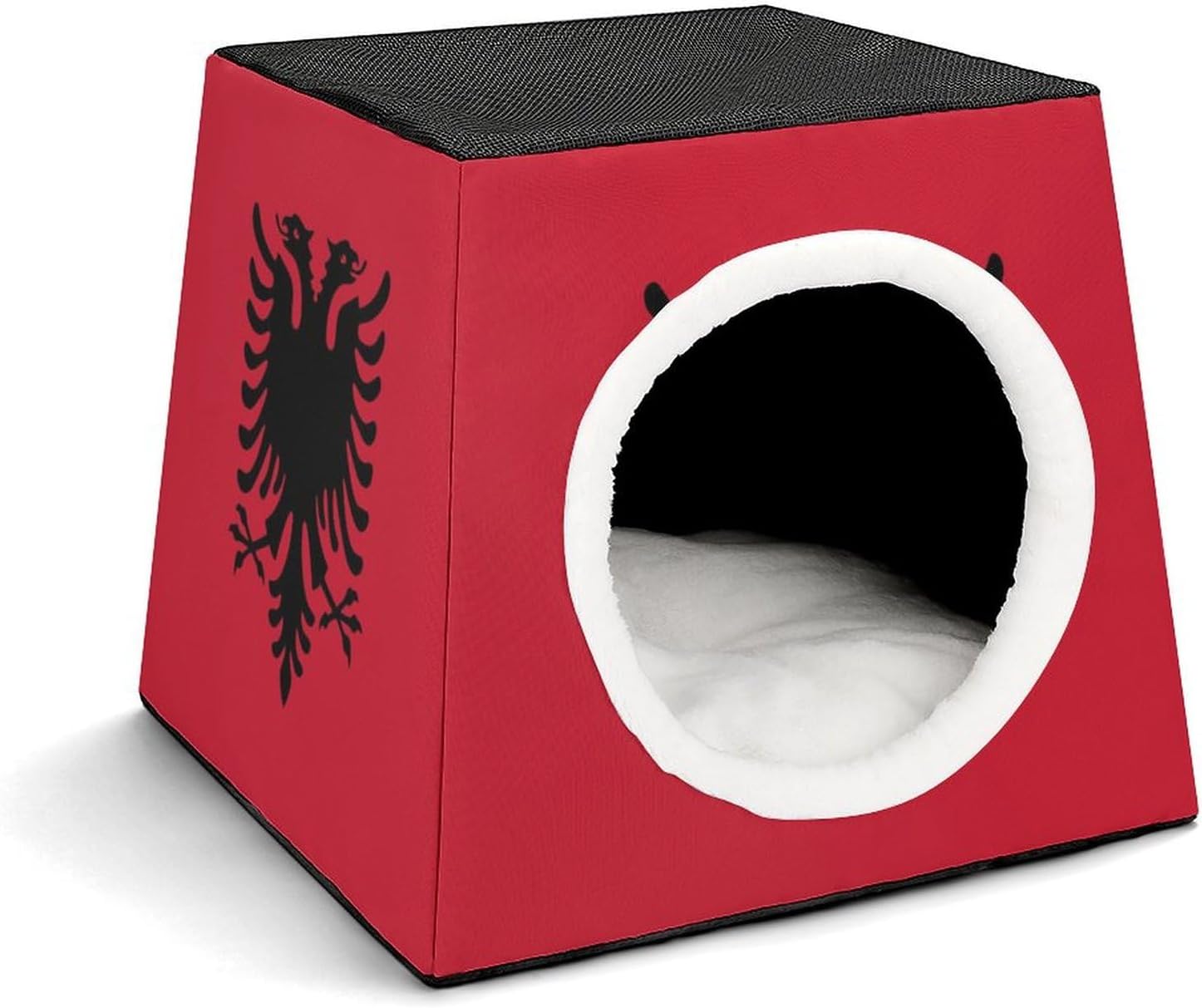 Generic Albania National Flag Cat House for Indoor with Spacious Cat Nest, style-43-7