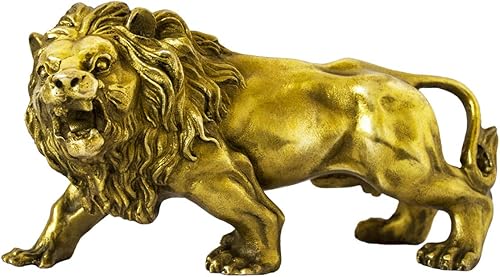 Figura de león salvaje africano, estatua de león dorado para decoración del hogar, escritorio, animales, adorno hecho a mano, arte de latón
