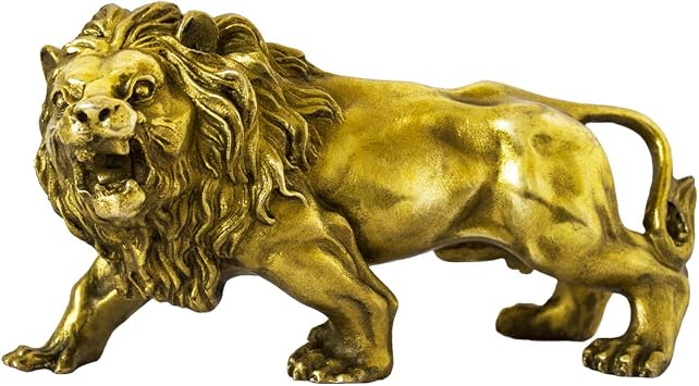 African Wild Lion Figurine Gold Lion Statue for Home Decor Desk Animals Ornament Handmade Brass Art Collectible Gold