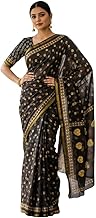 HMP Fashion Women's Bagru Block Print Modal MulMul Cotton sarees with Printed blouse Piece, 5.5 Metre sadi