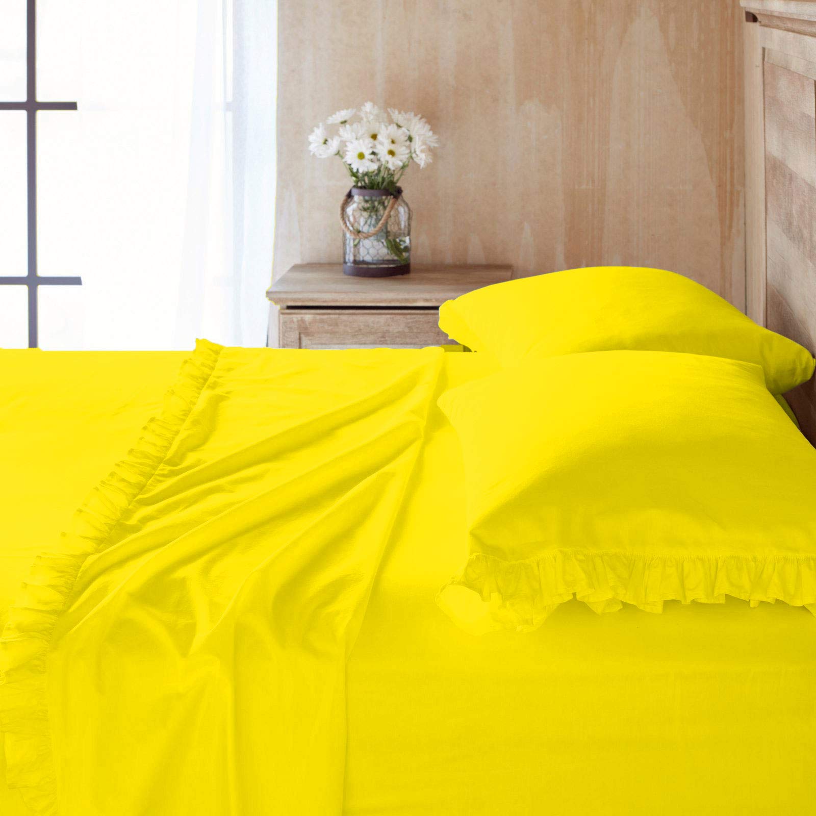 Parure de lit en coton égyptien 600 fils jaune drap-housse à volants