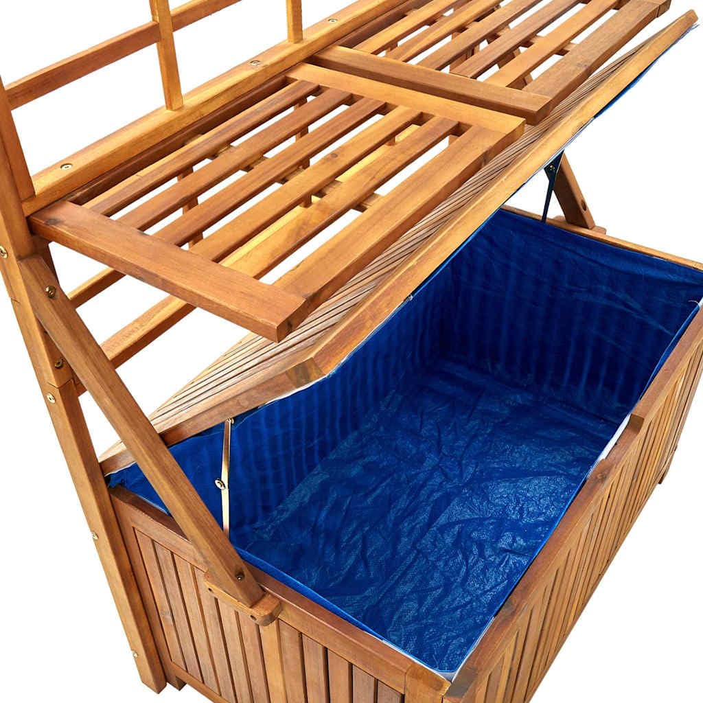 Truhe mit Rankgitter aus massivem Akazienholz 99x50x160 cm Gartentruhe mit wetterfestem Stauraum und Ablagen für Balkon Terrasse Outdoor zum Verstauen von Garten Box Kissen Auflage