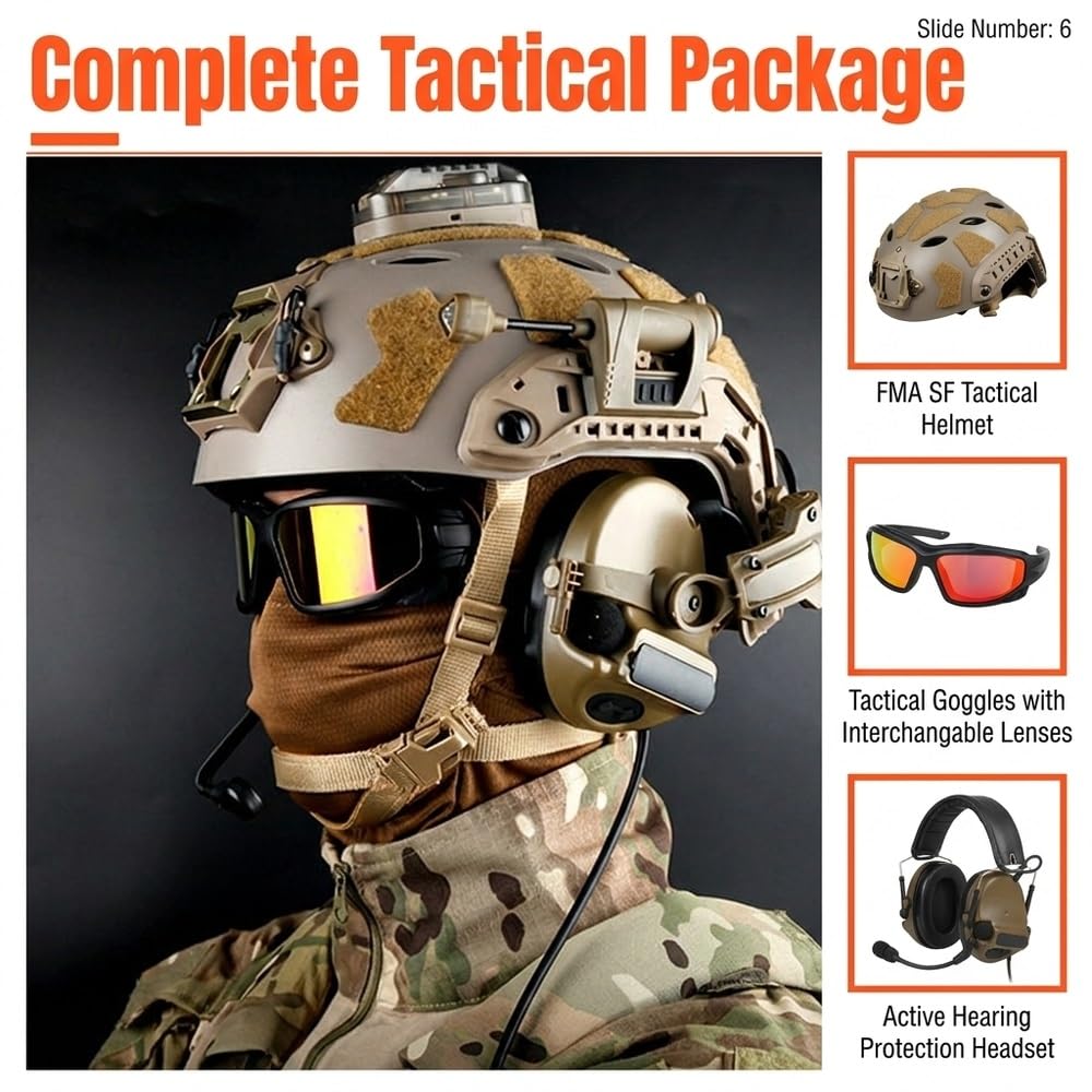 Taktisches Helm-Set, Dual-Lichter, Schutzbrille, Headset und Maske | Komplettes verstellbares Helmset, Doppellichter, Schutzbrille, Headset und Gesichtsmaske
