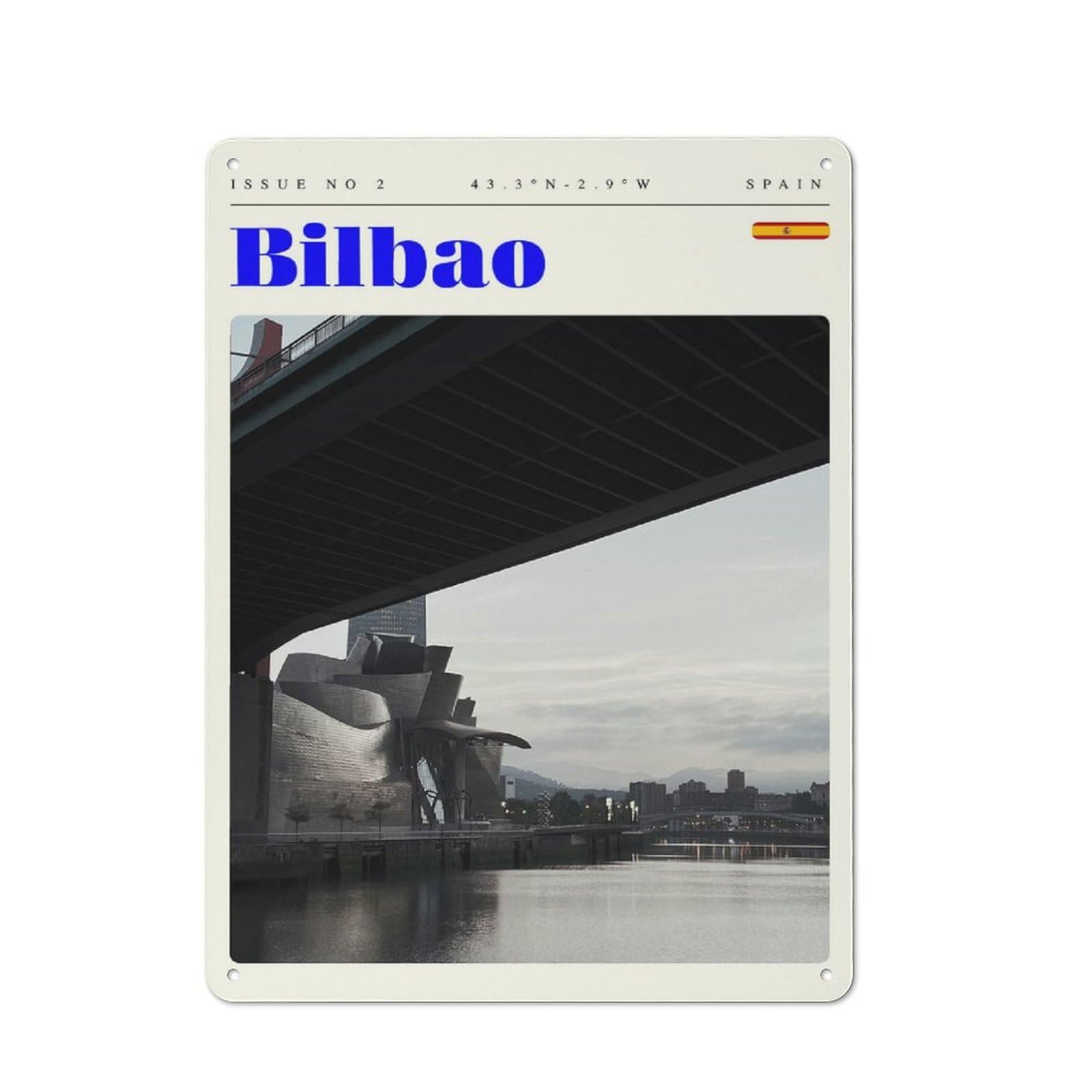 Junmoney Style-8 Bilbao Spain Travel Art Tin Sign 40X30cm, Creative Studio Wall Plaque For Hobby Room, Office, Lounge Or Living Room