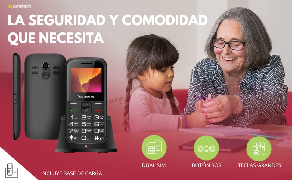 Sunstech CEL4 Seniortelefon med stora knappar och FM-radio, svart