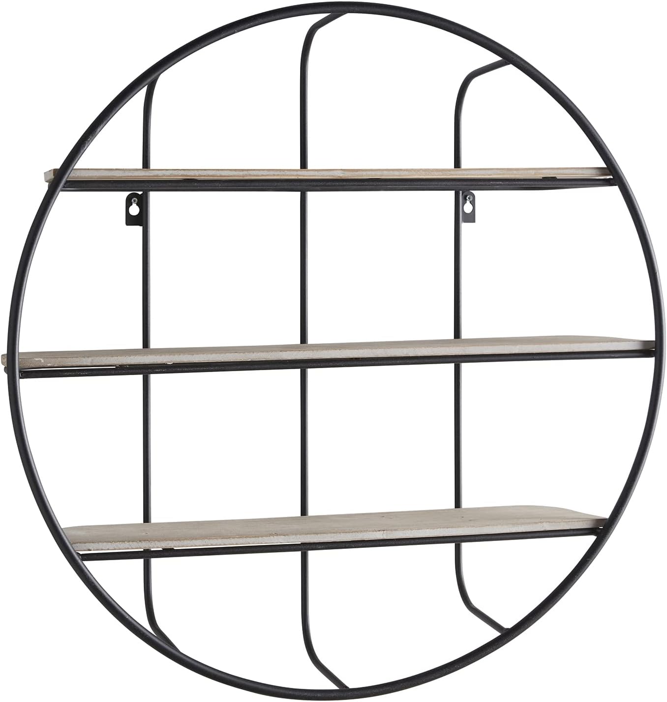 47th & Main Modern Iron & Wood 3-Tiered Round Wall Shelf, 28" Diameter, Black