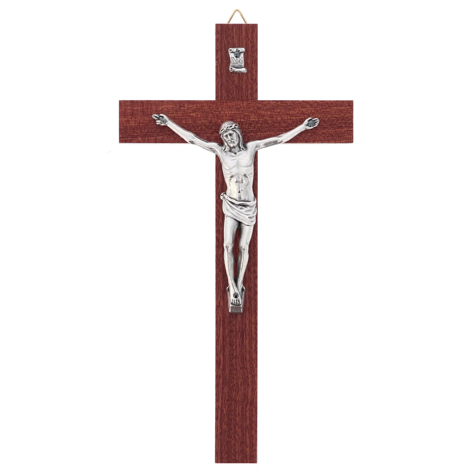 SHALOM - Crocifisso in Mogano con Corpo in Metallo. Altezza 24,5 Cm