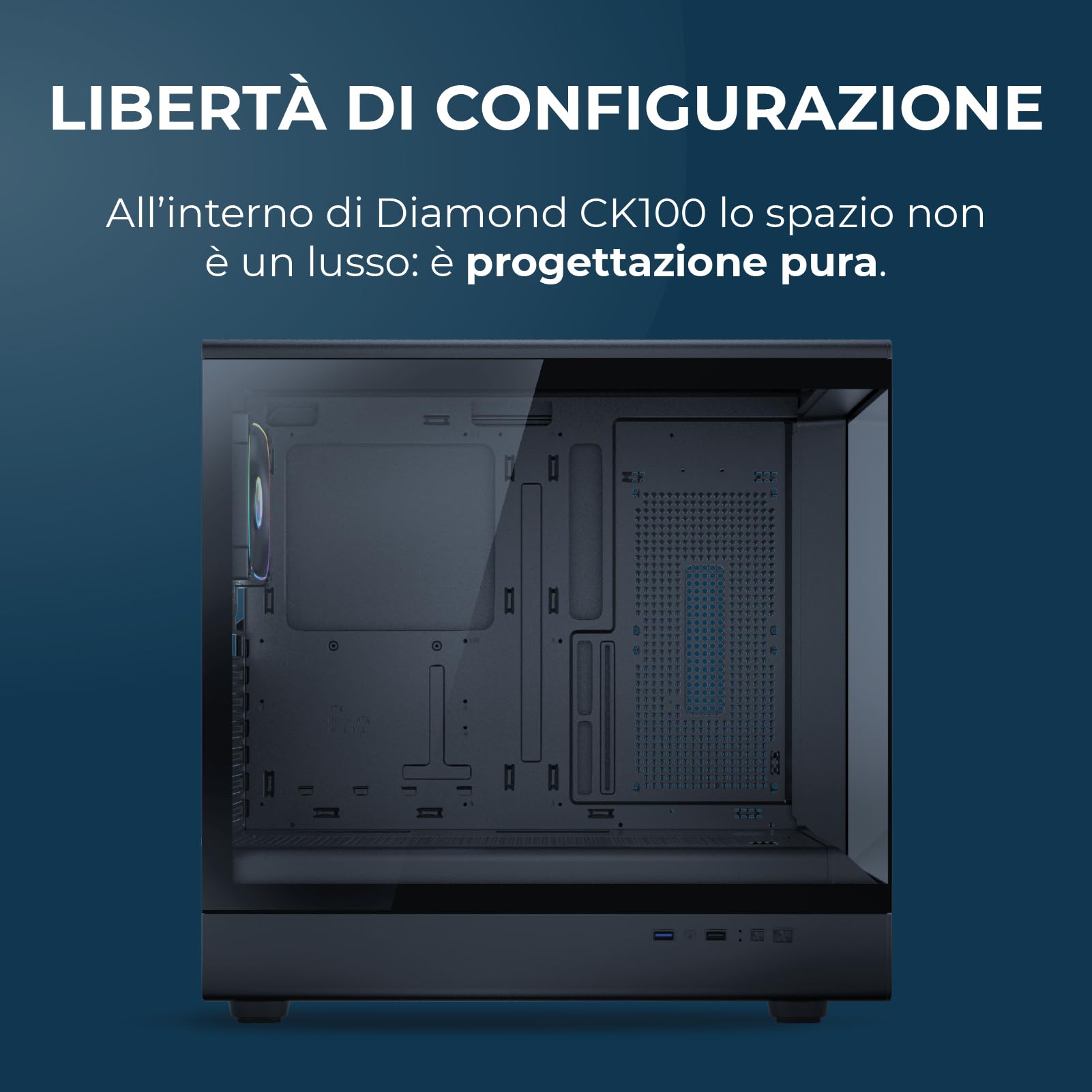 Noua Diamond CK100 | Case PC Gaming ATX Mid Tower | Ventola PWM Led ARGB | USB 3.0 | Supporto Raffreddamento Liquido 360 mm | Doppio Vetro Temperato Continuo - Nero