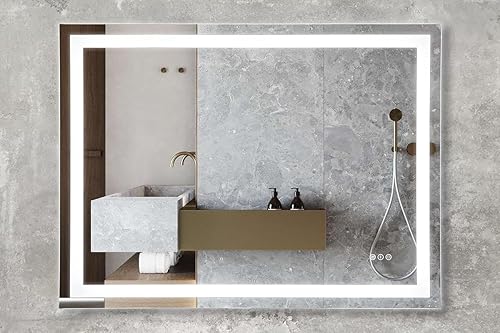 Miniatura 4 de Prominence Home Espejo LED de lujo para bañopared con luz delantera y trasera, antiniebla, resistente a los golpes y ajustes de luz ajustables, 48 x